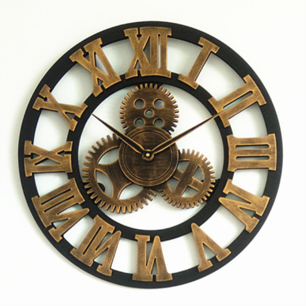 工业风罗马复古挂钟美式个性创意s客厅钟表酒店影楼艺术圆形齿轮