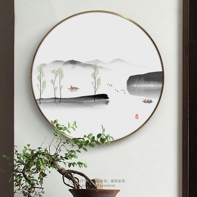 中式山水水墨国画玄关图片