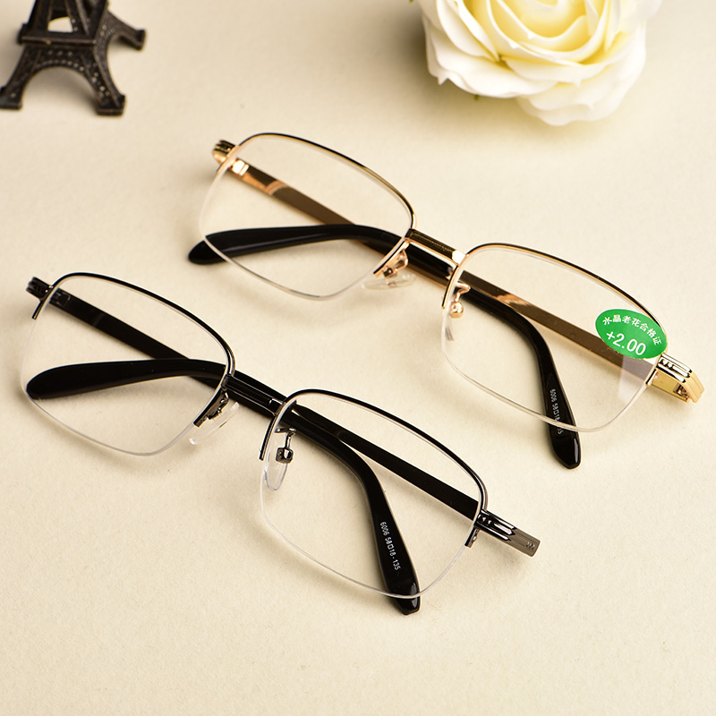 天然高清真天然水晶老花镜男女r老花眼镜时尚舒适养目老光镜