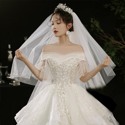 白色婚纱头纱新娘头纱头饰超仙森系网红拍照道具复古结婚简约短款