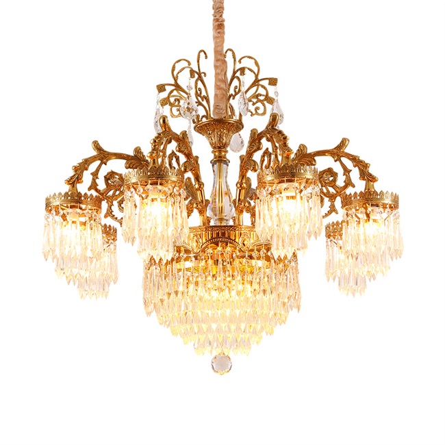 法式复古全铜水晶吊灯欧式别墅复式楼挑高大客厅餐厅高档豪华灯饰