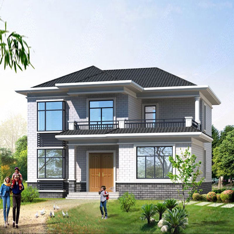 二层新农村自建房简单现代风格新中式别墅设计图纸两层乡村小洋房