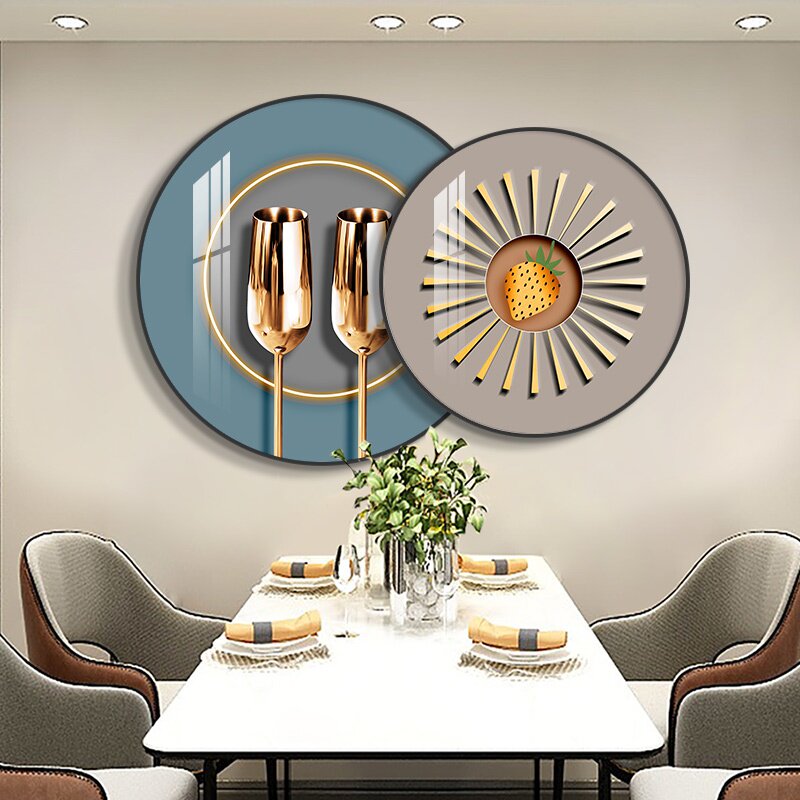 轻奢餐厅装饰画现l代简约大气墙画圆形抽象叠加壁画客厅背景墙挂
