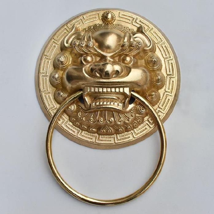 大门拉手狮子头门扣圆环把手纯铜兽头门环中式仿古虎头复古辅h首