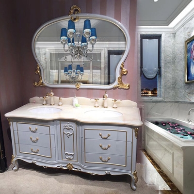 欧式浴室柜橡木双盆图片