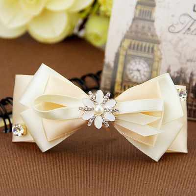 韩式简约水钻手n工大蝴蝶结发夹小清新发卡淑女布艺韩国头饰发饰