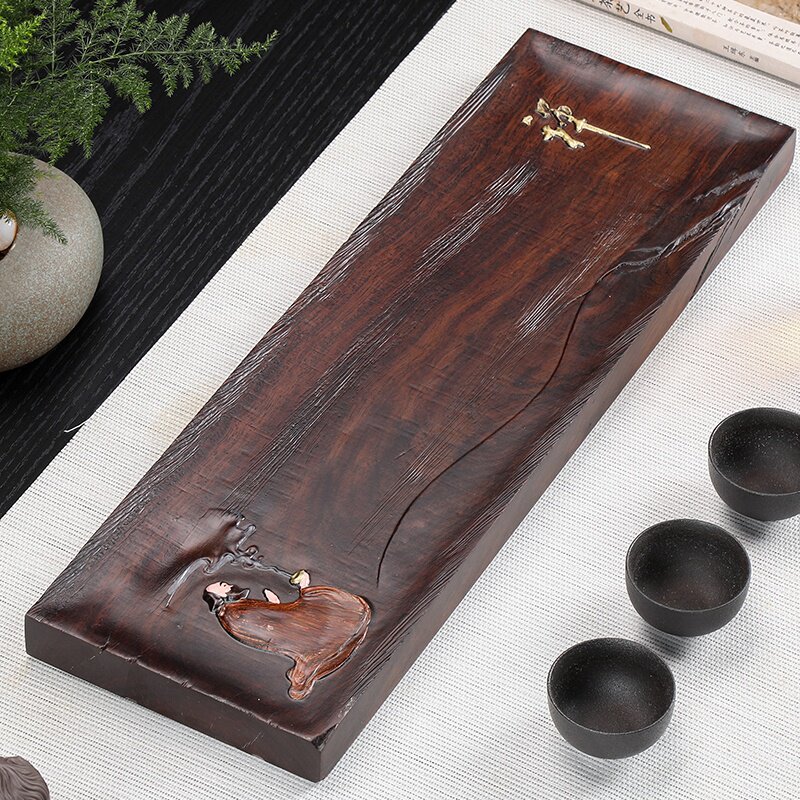 黑檀木干泡台茶盘禅意整块实木头家用托盘小干炮台茶台两人用简
