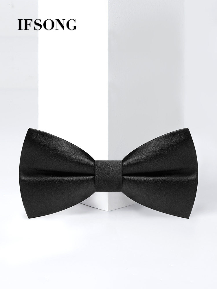 黑色领结婚礼男新郎结婚西装衬衫蝴蝶结高档纯色伴郎领结英伦真丝