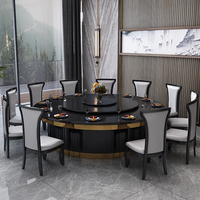 新中式酒店餐桌椅实木大圆桌电动转盘饭店包厢餐厅15人20人火锅桌