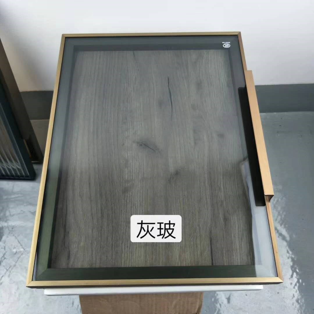 极简轻奢窄边钢化玻璃衣柜门板定制书柜平开门酒柜门茶色透i明玻