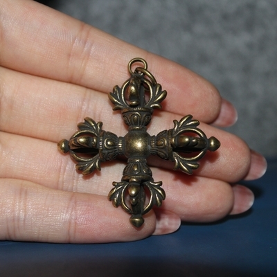 十字降煞饰法器挂金刚金刚黄铜浆件手把老包小辟s邪化铜杵魔纯复