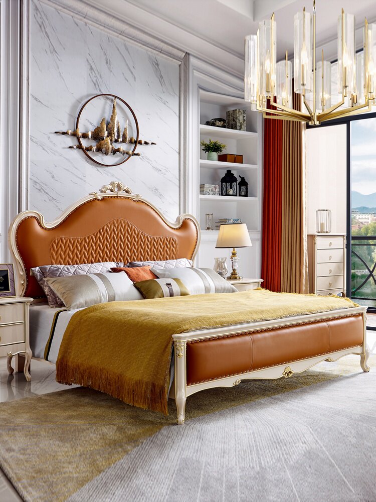 新款欧式床时尚轻奢卧室套餐组合简法双人床公主大床全实木婚床