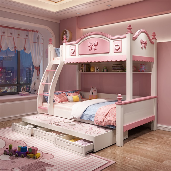 儿童滑梯床公主床少女梦幻城堡床三胞胎床上下铺可拆分上下床双人