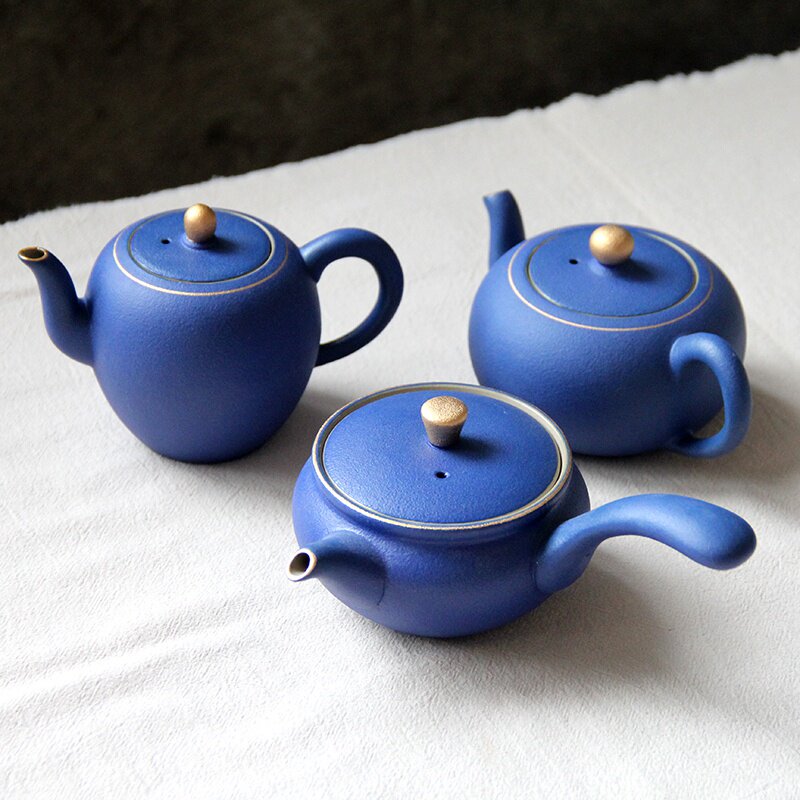 蓝色茶壶单壶陶瓷功夫茶具泡茶器路宝描金家用侧把壶美人壶小茶壶