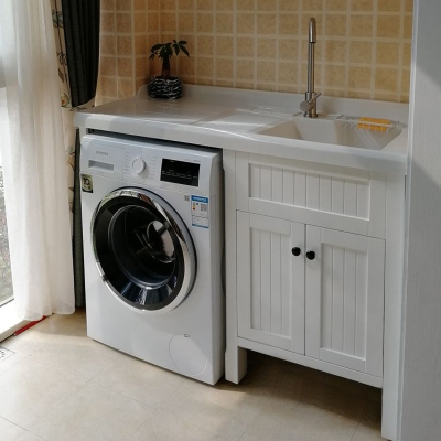 阳台滚筒洗衣机柜洗衣台盆柜组合一体柜实木高低s盆洗衣柜带搓板