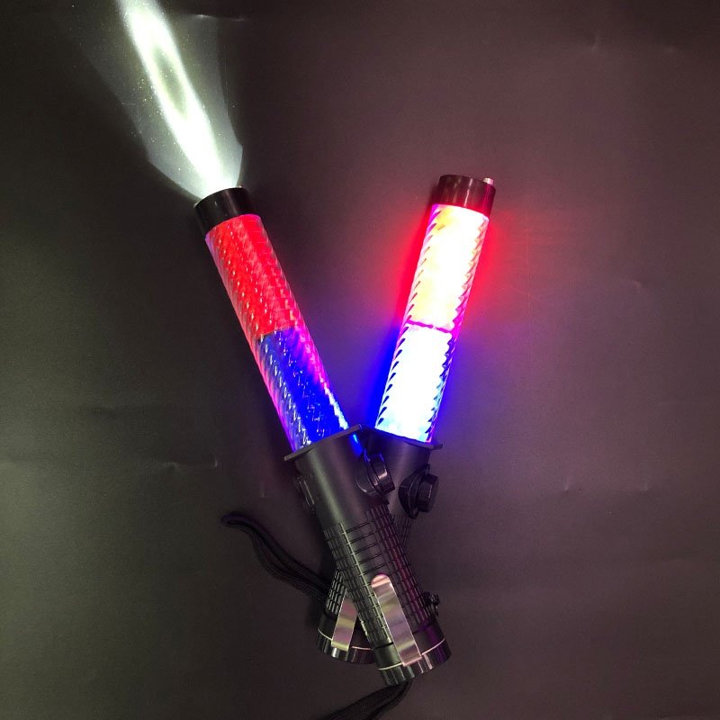 交通指挥棒充电式多功能手持红蓝爆闪发光警示棒led照明指示棒