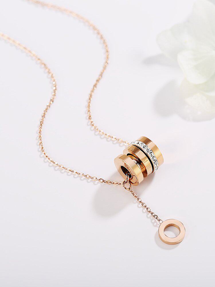 小蛮腰项链女钛钢2021年新款潮韩国镀18k玫瑰金彩金满钻不掉色