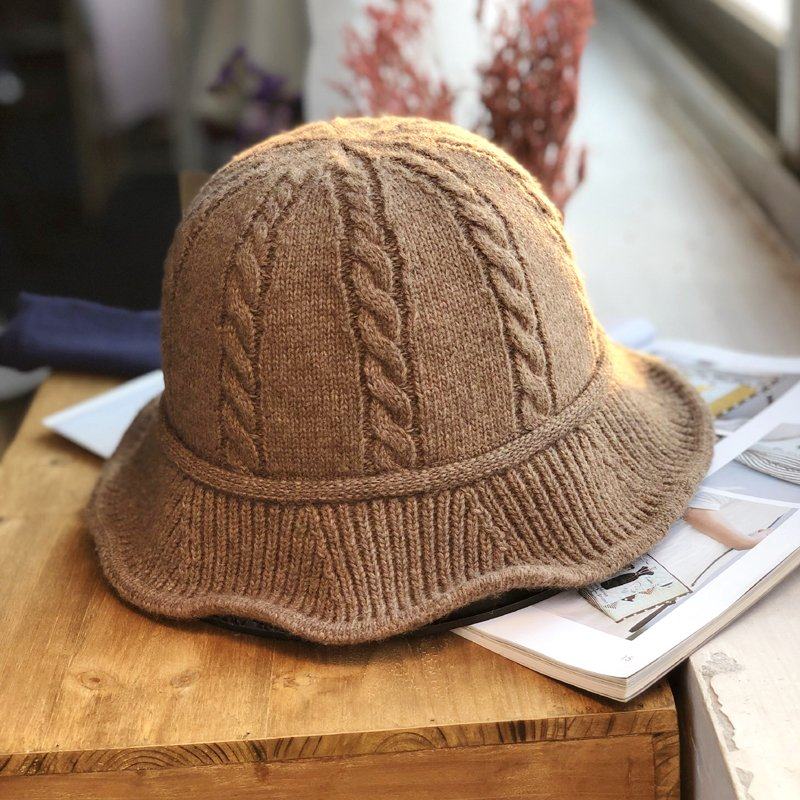 羊毛线帽子女冬季韩版潮时尚百搭可折叠日系可爱麻花渔夫针织帽女