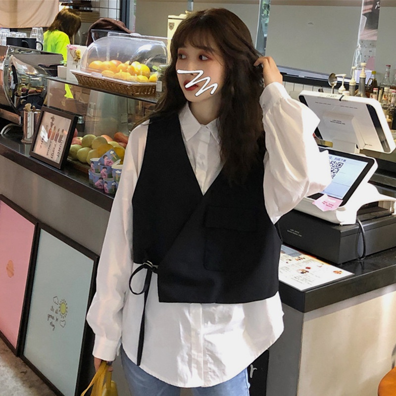 黑色西装马甲背心女春季秋网红外搭叠穿薄款v领2021新款上衣服潮