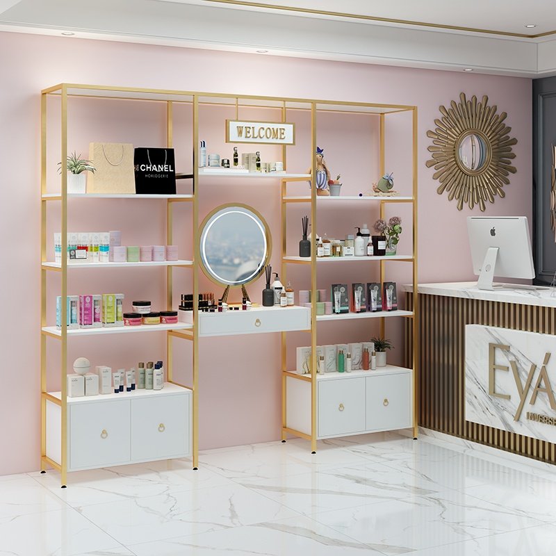 特价美容护肤品柜台_美容院化妆品展示柜轻奢美妆店铺柜台带镜子护肤