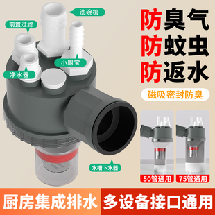 厨房下水管三通接头排水管防臭神器多功能洗碗机净水器集成下水器