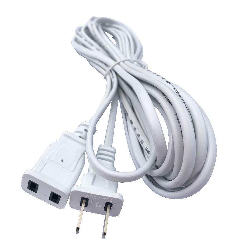 二芯电源线延长插座家用大功率两脚插头排风扇连接线2500w白色线