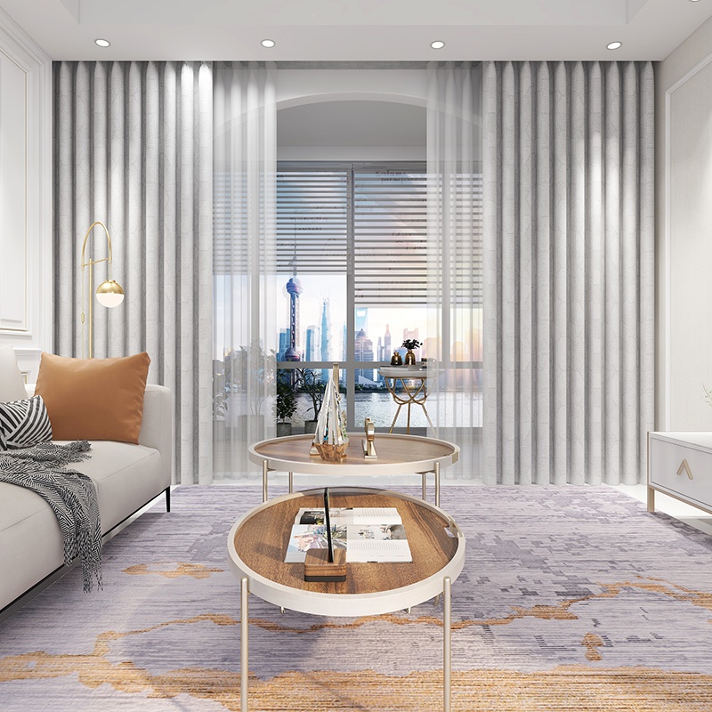 现代简约窗帘大提花窗帘定制卧室客厅遮光记忆定型f落地窗帘全遮