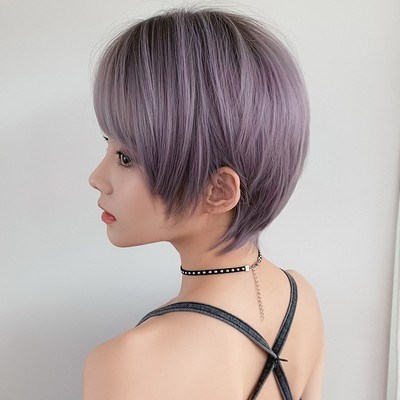 假发女中短发紫色假发蕾丝i假发女短发酷帅气中性时尚波波头薄藤