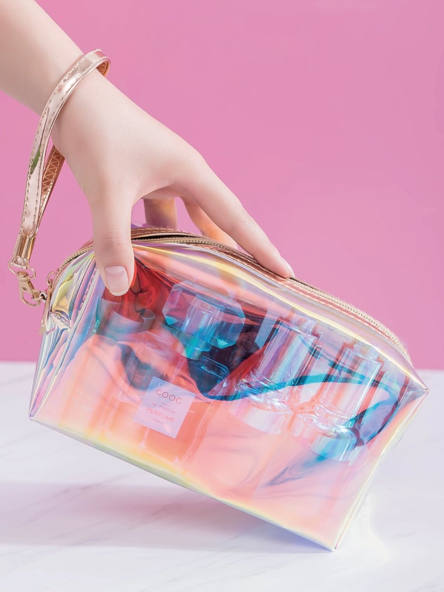 网红镭射透明化妆包女便携随身护肤品收纳包防水手u拿旅行洗漱包