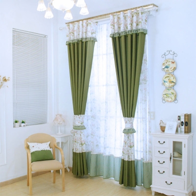 韩式田园风格绿色波点碎花f窗帘温馨客厅卧室飘窗布料成品定制