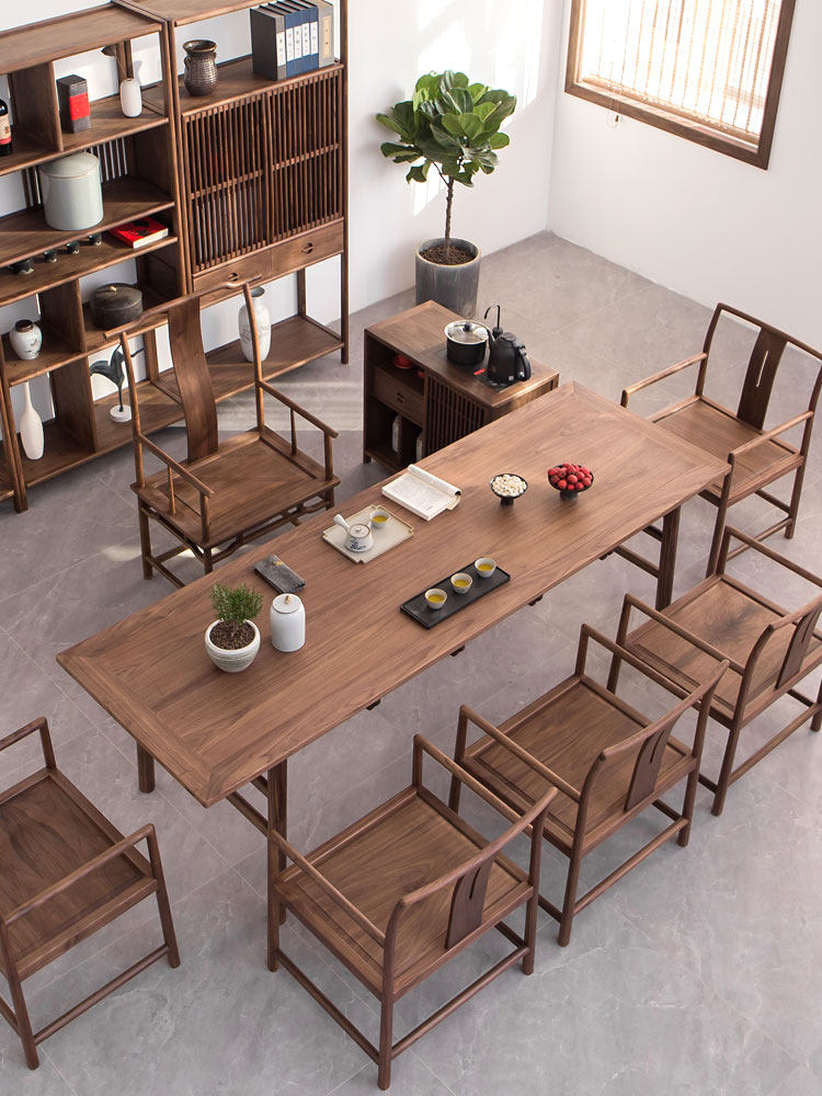 冉木新中式实木茶桌椅组合黑胡桃白蜡木功夫茶台简约禅意茶室茶几