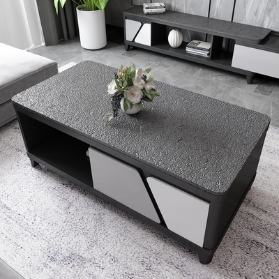 火烧石茶几圆角简约实木电视柜茶桌组n合套装黑白大理石茶台小户