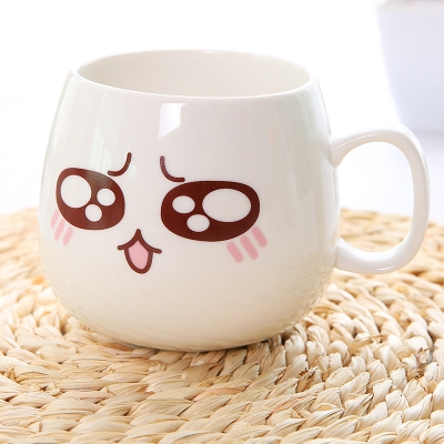 卡通杯带创意简约笑脸勺可爱盖表情水b陶瓷杯子办公室