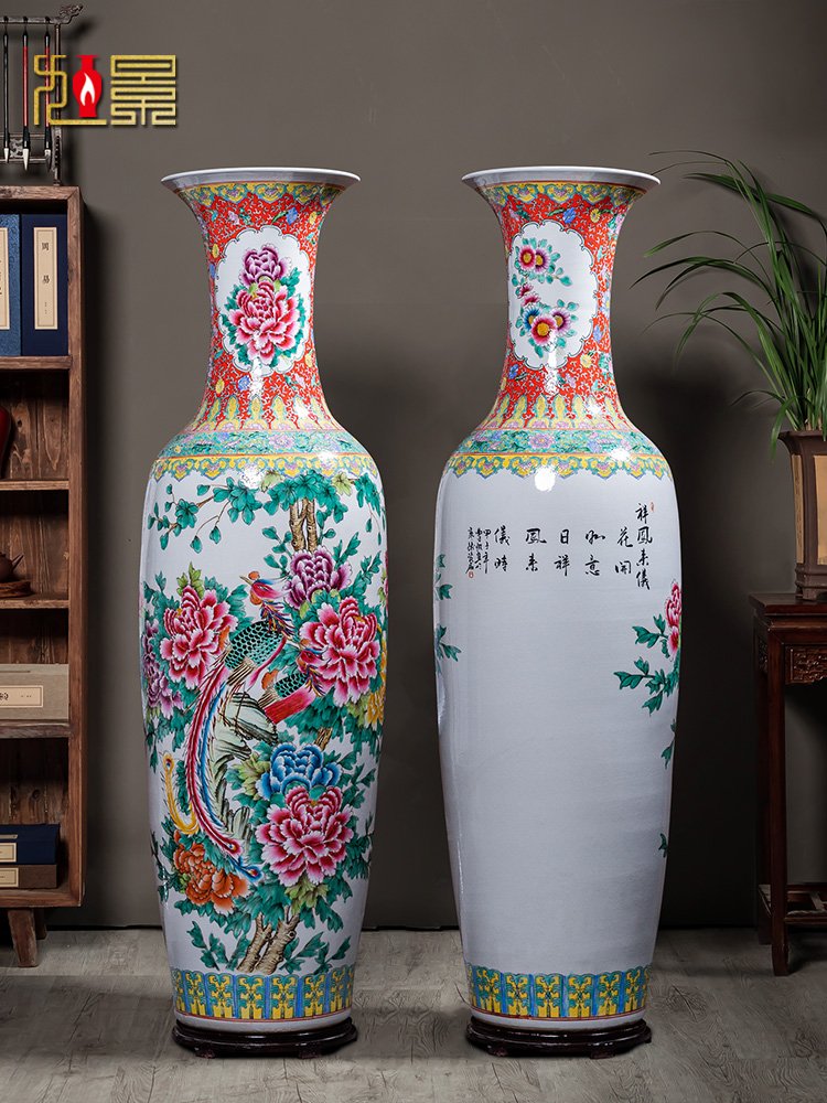 景德镇陶瓷落地大花瓶手绘粉彩瓷器客厅插花装饰摆件高档大号特大