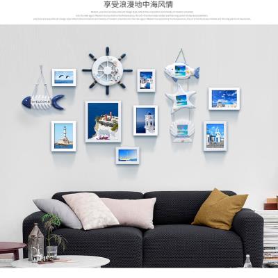 地中海装饰品麻绳客j厅组合网格照片墙相框墙8张背景免打孔小面积