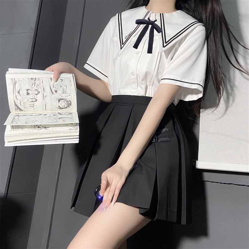 『箱褶』星 女子高中部 半身    白褶裙裙 纯色 r 祈祷者活动狩49