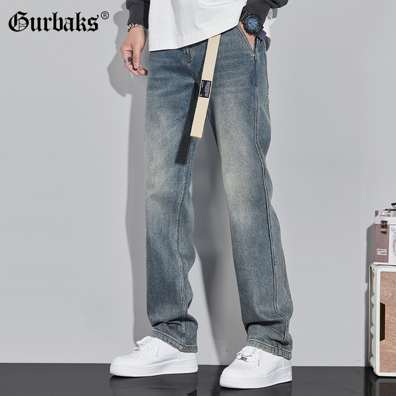 GURBAKS春秋新款美式复古牛仔裤男直筒阔腿宽松高街休闲窄版裤子