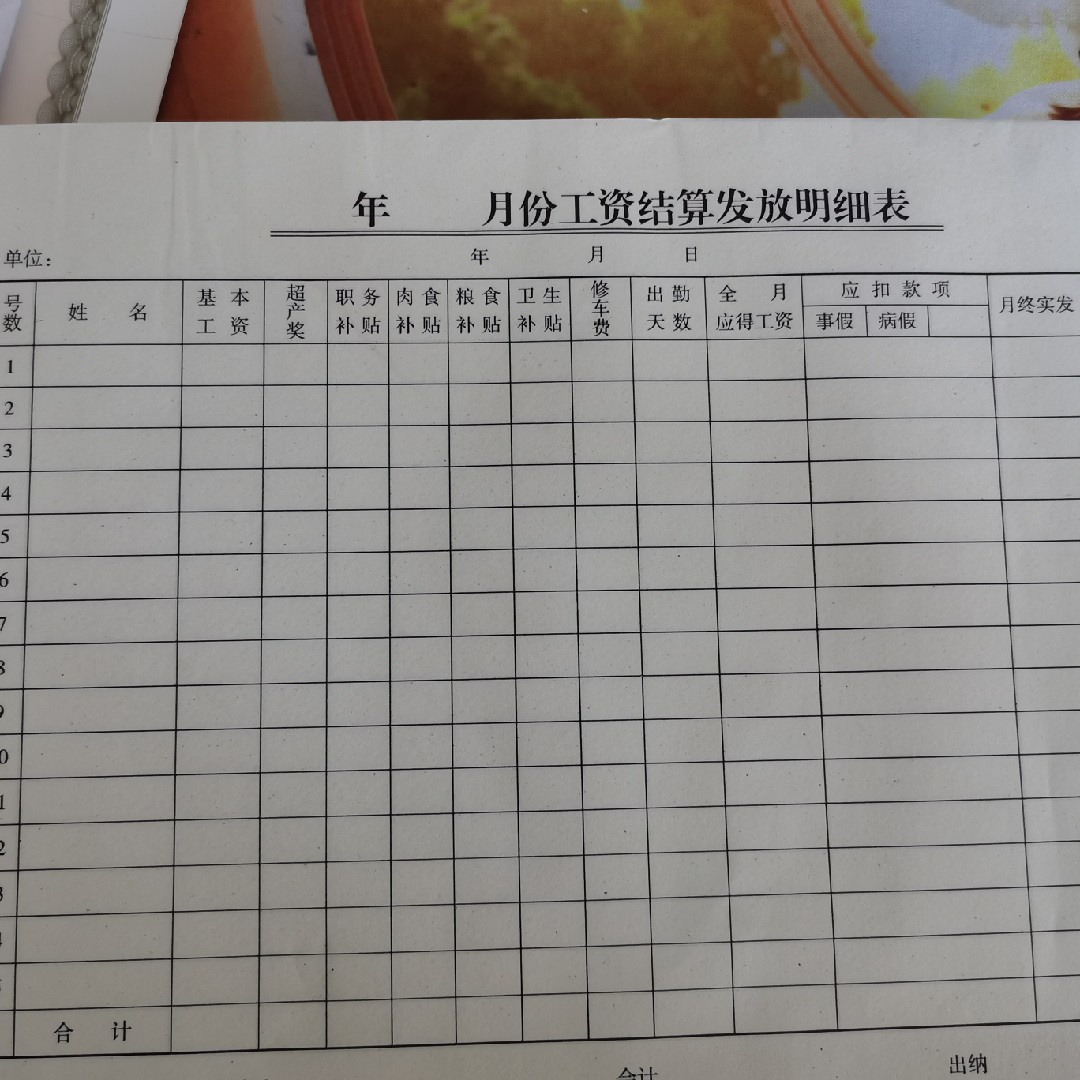 库存老式旧月份工资结算发放明细表1999年2000年补做账通用报表