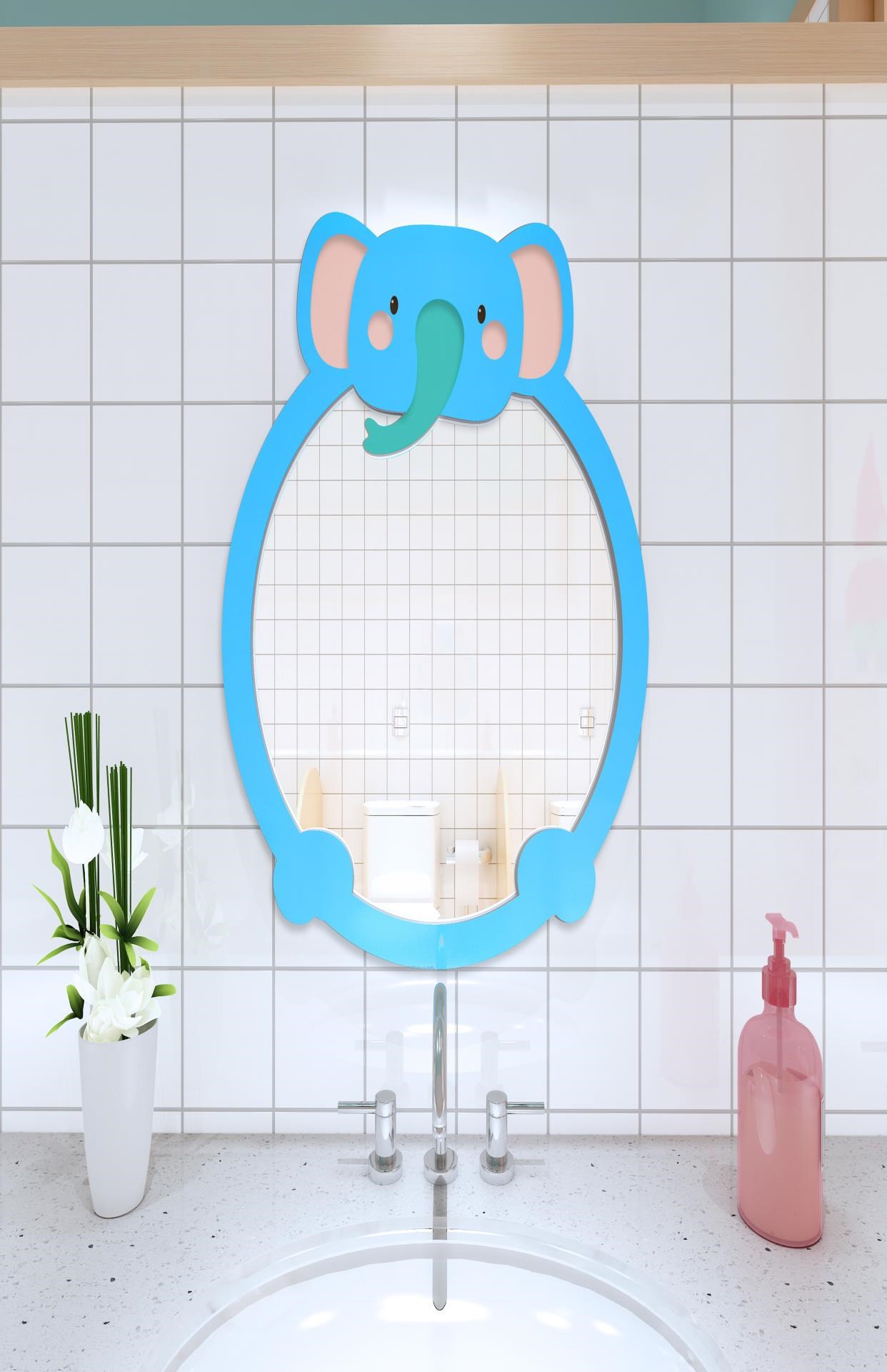 幼儿园卫j生间彩色镜子挂墙式儿童卡通浴室镜小孩梳妆穿衣镜维妮