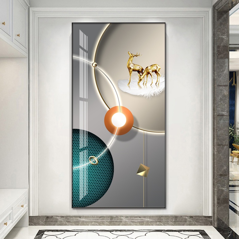 玄关装饰画走廊过道尽头轻奢入户壁画现代简x约寓意好竖版进门挂