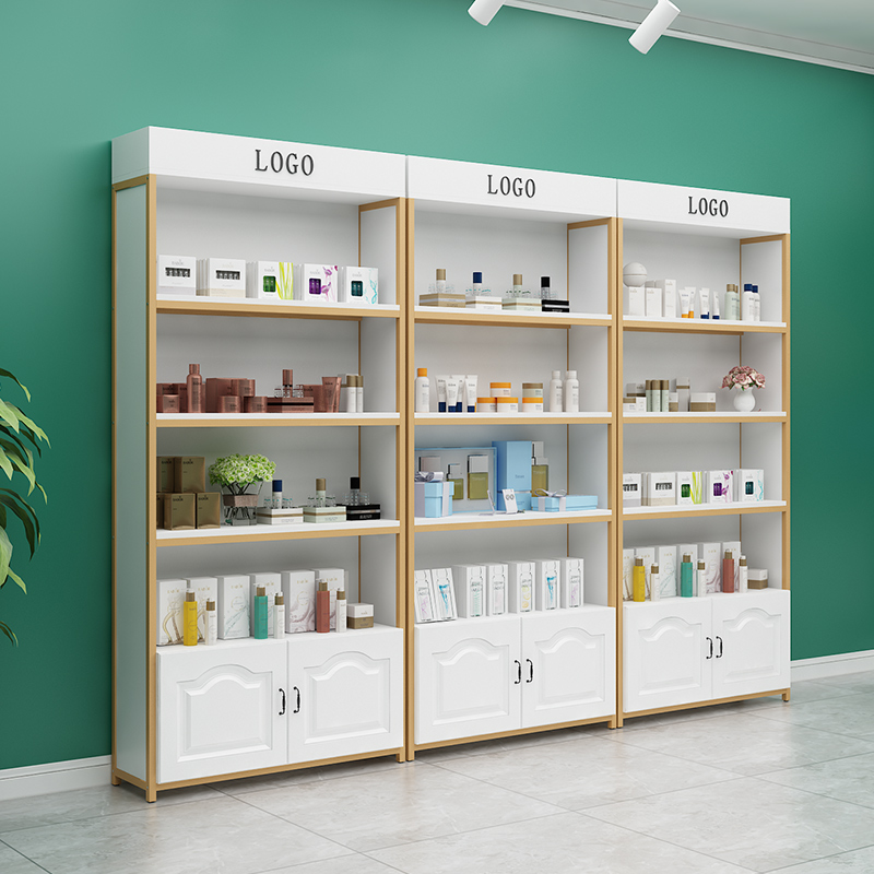 化妆品展示柜店面_现代简约化妆品展示柜背柜美容院货柜店面置物架