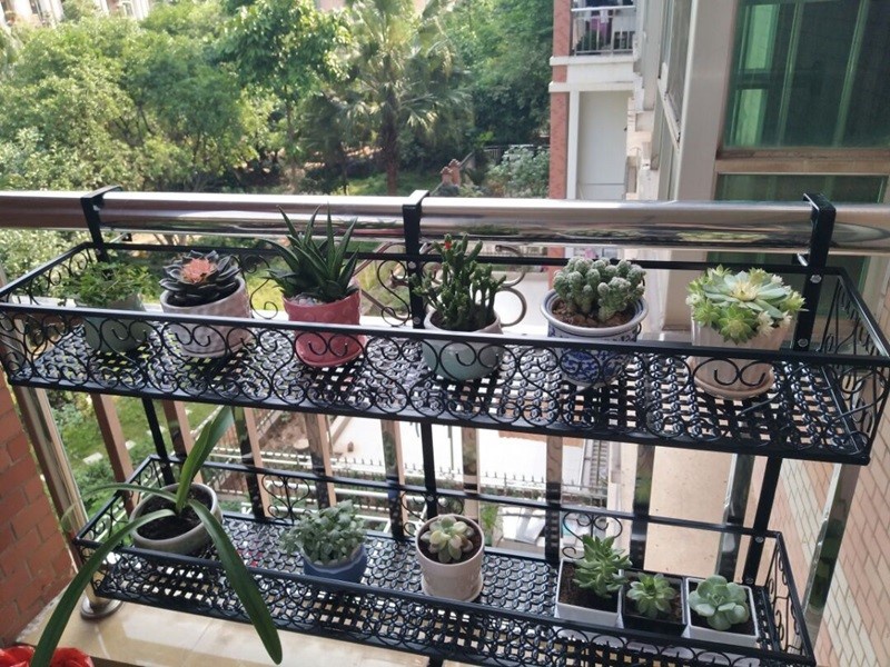 铁艺栏杆花架护栏悬挂花架双层挂式花盆j壁挂架阳台多肉盆栽花架