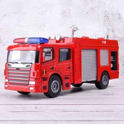 火警119水罐消防车1:5y0合金汽车模型带云梯仿真金属儿童声光玩具