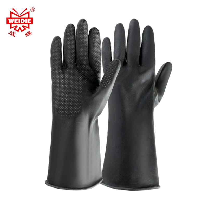 安健乳胶手套36CM防化耐酸碱车间工厂工作防滑耐磨加长劳保手套