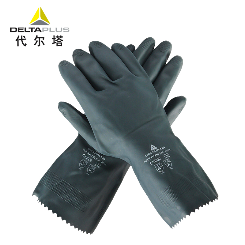 代尔塔防化手套氯丁橡胶耐磨耐酸碱化工防护专用透气防滑30cm