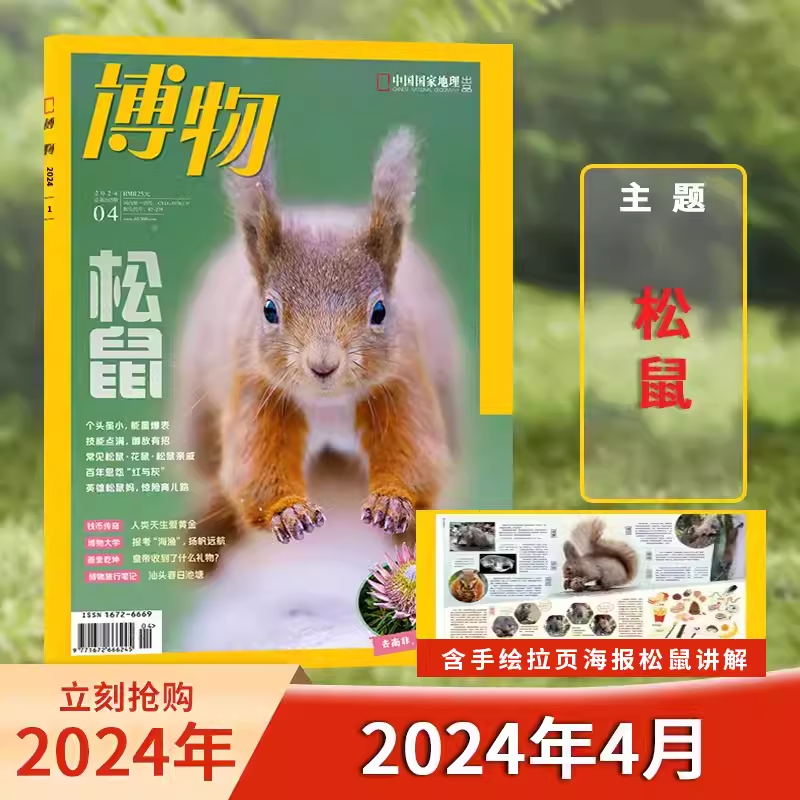 现货！【赠拉页海报】博物杂志2024年4月 主题：松鼠   自然科学探索动植物科普知识百科全书图文