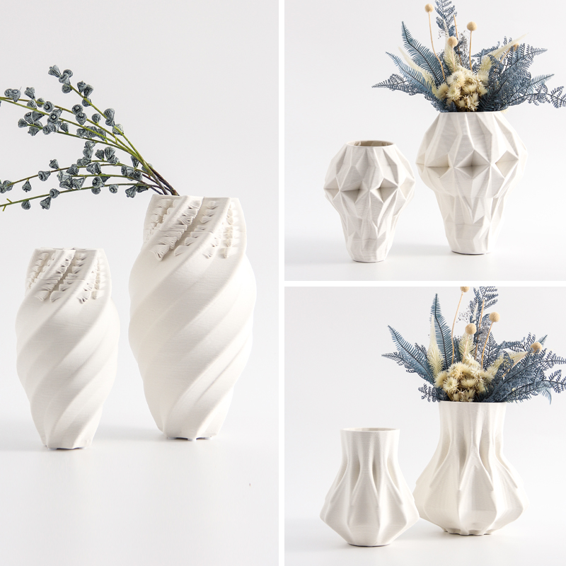 景德镇3D打印陶瓷花器创意艺术花瓶摆件玄关客厅酒店装饰品干花插