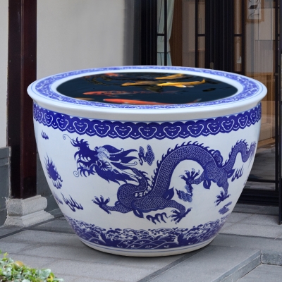 景德镇陶瓷鱼缸青花瓷水缸老式养鱼盆荷花缸家用庭院特大睡莲缸