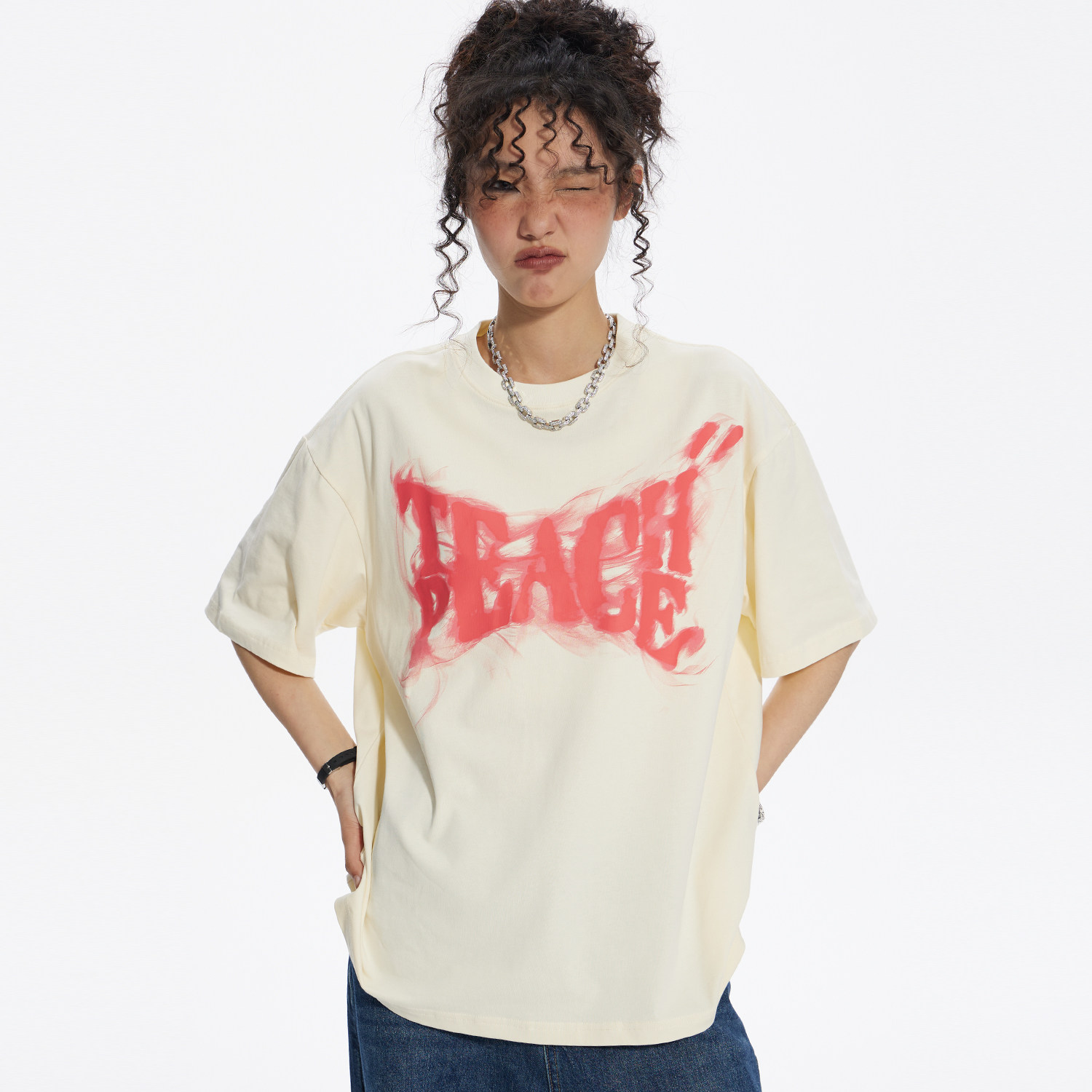 teach peace美式潮牌烟雾情侣短袖t恤男纯棉夏季宽松高街夏装上衣