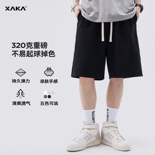 XAKA黑色休闲短裤男女情侣夏季2024新款美式运动宽松五分中裤卫裤